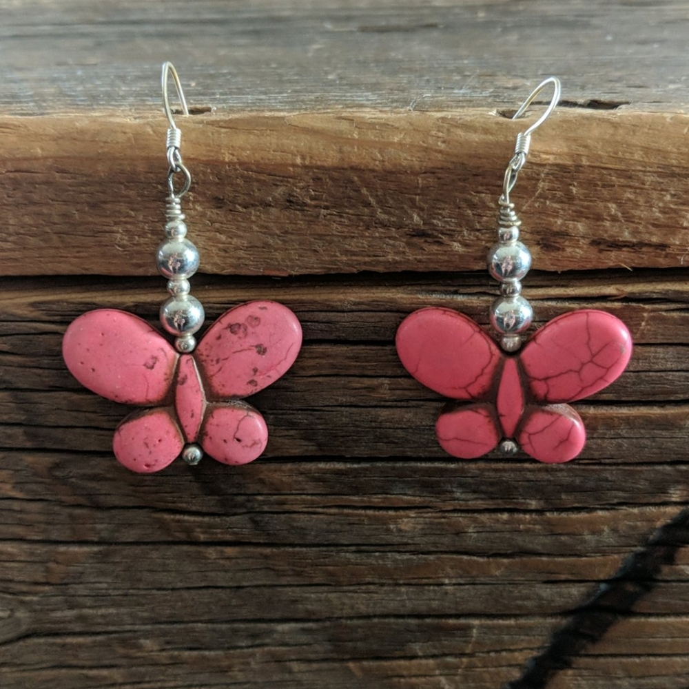Pink stone handmade fishing earrings